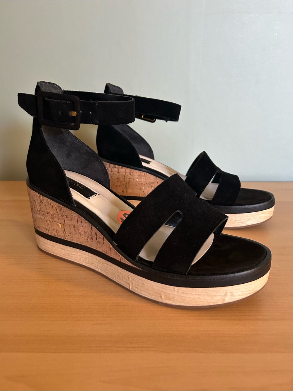 Franco Sarto Madaya 2  Black Suede Cork Platform Sandals - Women Size 10